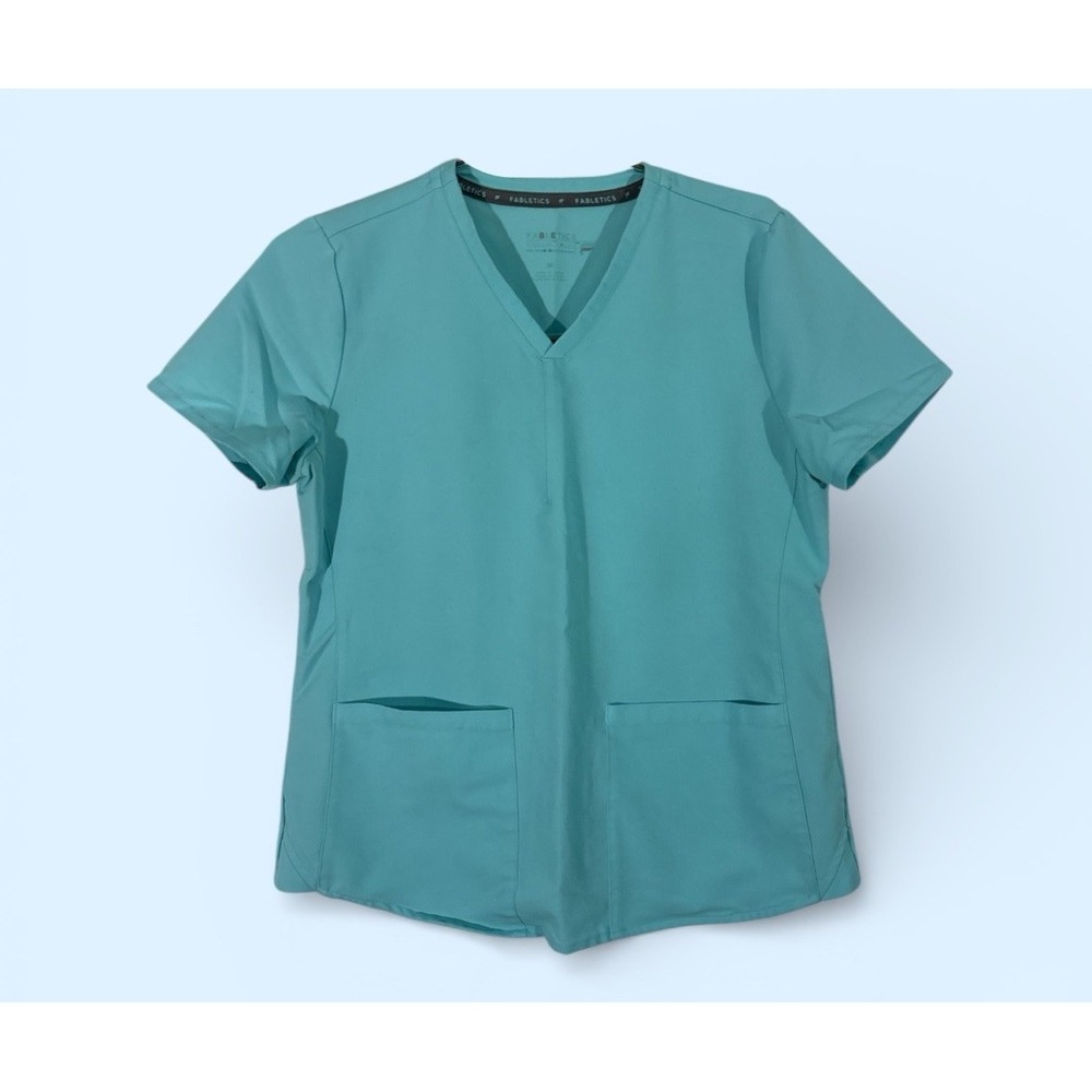 Fabletics‎ Scrub Top Method Womens MEDIUM Seafoam Green Pocketed Short Sleeve